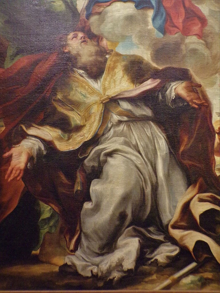 Madonna col Bambino e i Santi Agostino, Paolo, Gregorio Magno, Giovanni Battista e Gerolamo - complesso della Madonna della Ripa, Pieve di Teco, dettaglio